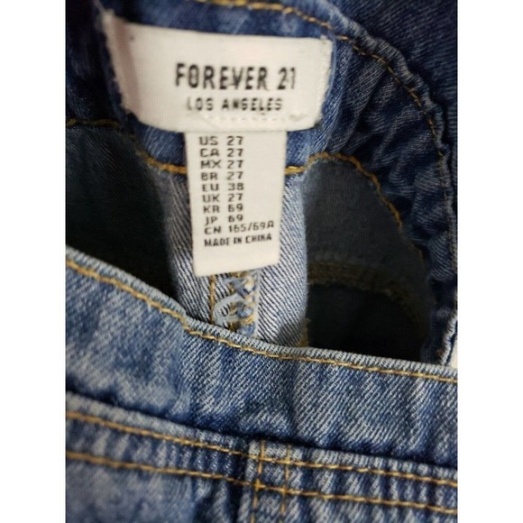 Forever 21 ~Woman Size 27 (4)~ Blue Denim Jeans Bib Overalls Cotton, Distressed. - Picture 10 of 11